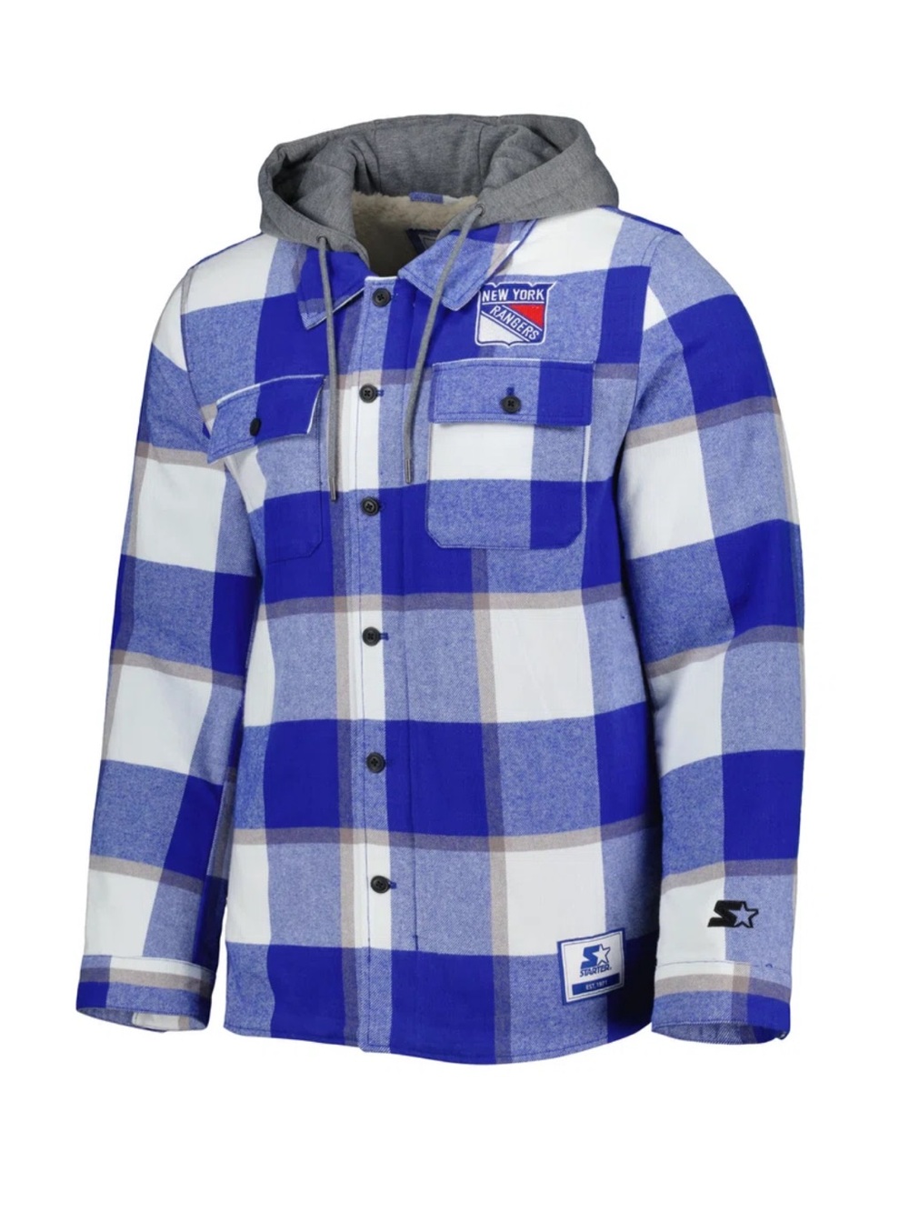 NY Rangers Starter Big Joe Lined Flannel Full-Zip Hoodie/Jacket-Blue size Large